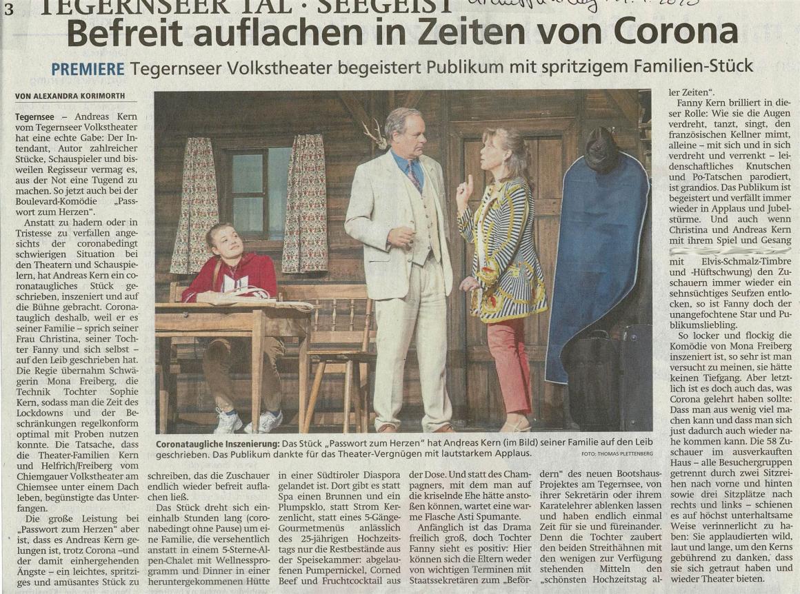 Zeitungsartikel Tegernseer Merkur (Münchner Merkur) vom 14.09.20 (Artikel klicken zum Vergrößern)